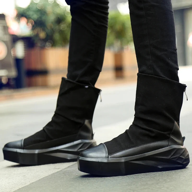 High Top 2025 Autumn New Men's Casual Shoes Fashion Slip On Man Sneakers Outdoor Comfort Trend Shoe Mid-Calf Men Boots Zipper 44