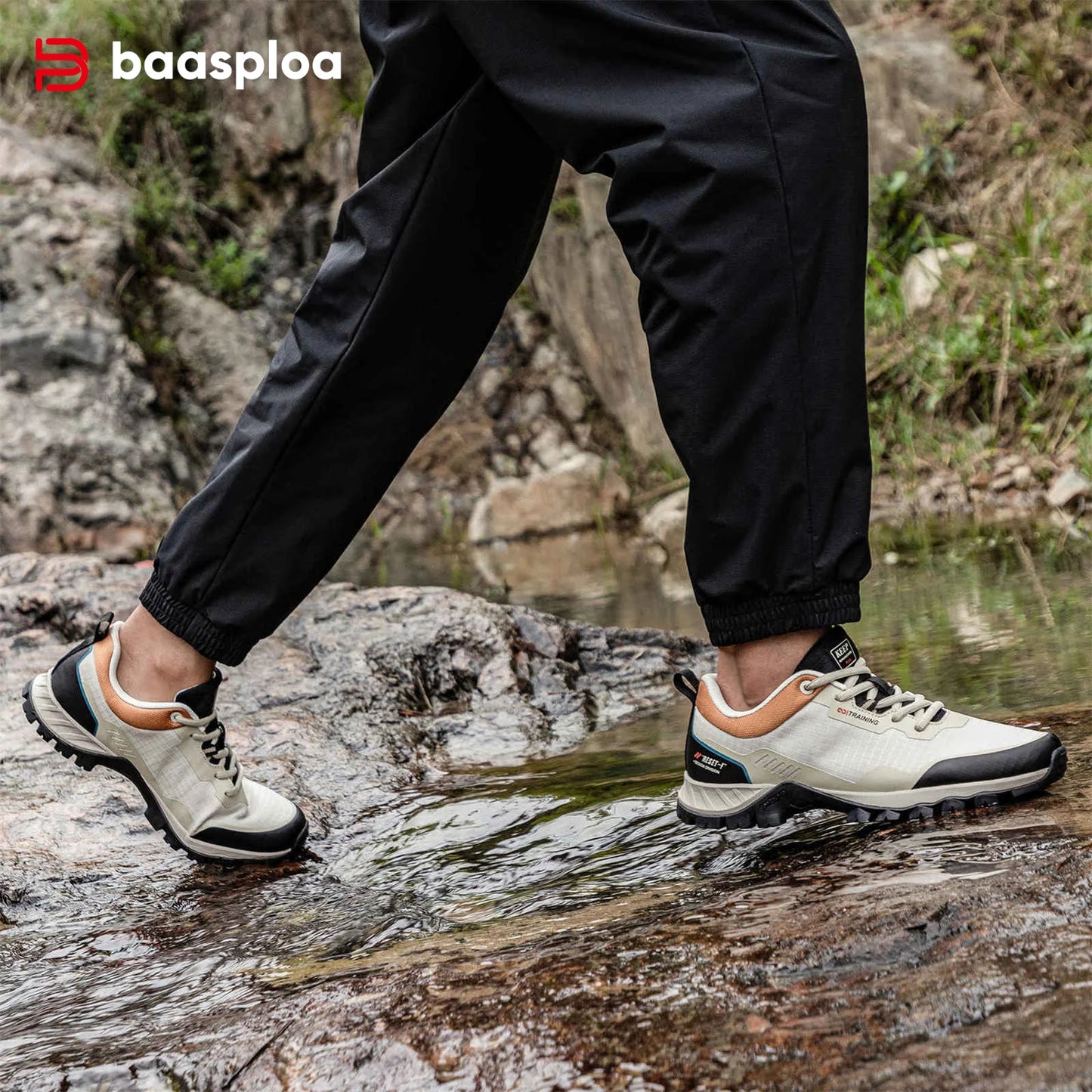Baasploa Men Hiking Shoes Leather Waterproof Outdoor Sneakers Professional Men Comfort Casual Sneakers Male Antiskid Outdoor