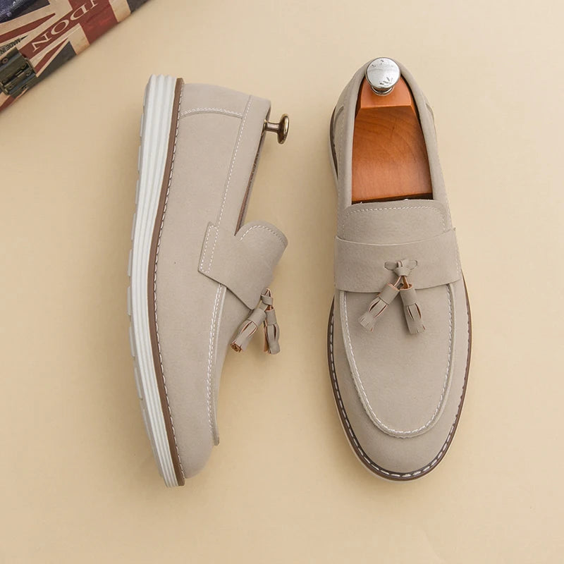 New Fashion Tassel Leather Men Shoes Slip On Loafers Classic Patchwork Suede Dress Shoes Man Daily Wedding Party Shoes for Man