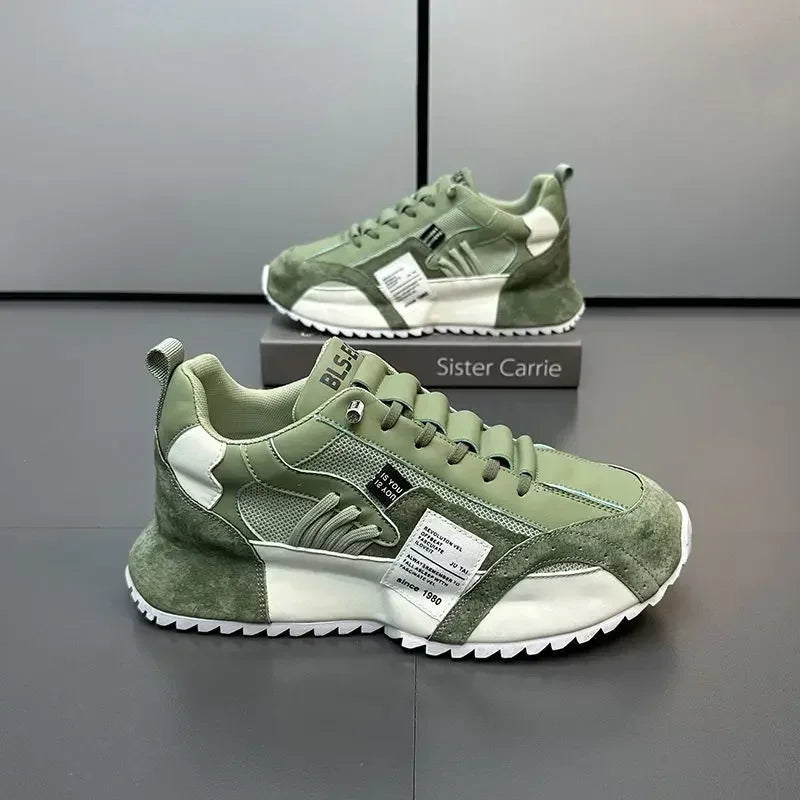 Man Sneakers Summer Mesh Moccasins Lace-up Leather Sports Four Seasons Casual Running Shoes Men's Comfortable Forrest Gump Shoe