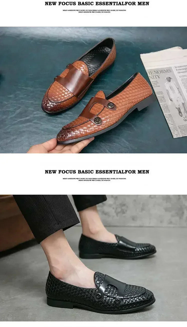Men Loafers Shoes Brown Black Pu Breathable Double Buckle Monk Shoes Mocassins Cuir Pour Hommes  Men Shoes