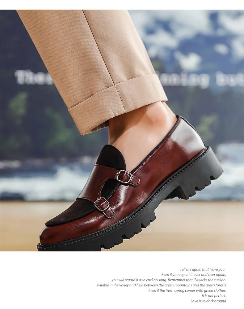 Loafers Men Leather Shoes Thick-soled British Style Black Formal Business Shoes Fashion Luxury Slip-On Casual Shoes Big Size 46