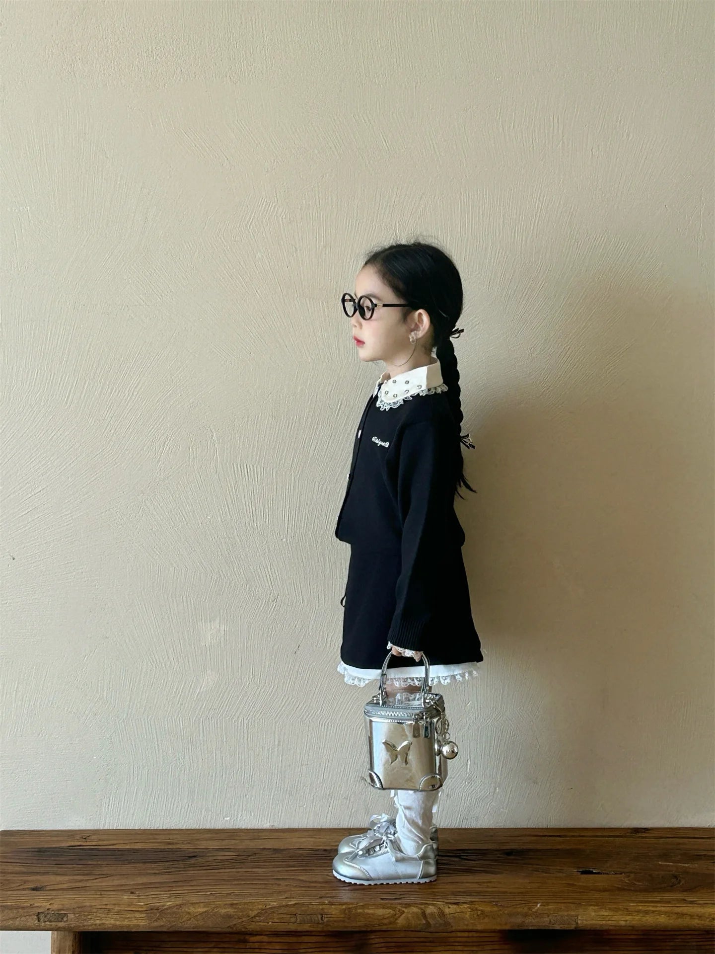Childrens Dress 2025 Spring New Korean Fashion Girls All-match Butterfly-knot Lace Skirt Kids Clothes Girls