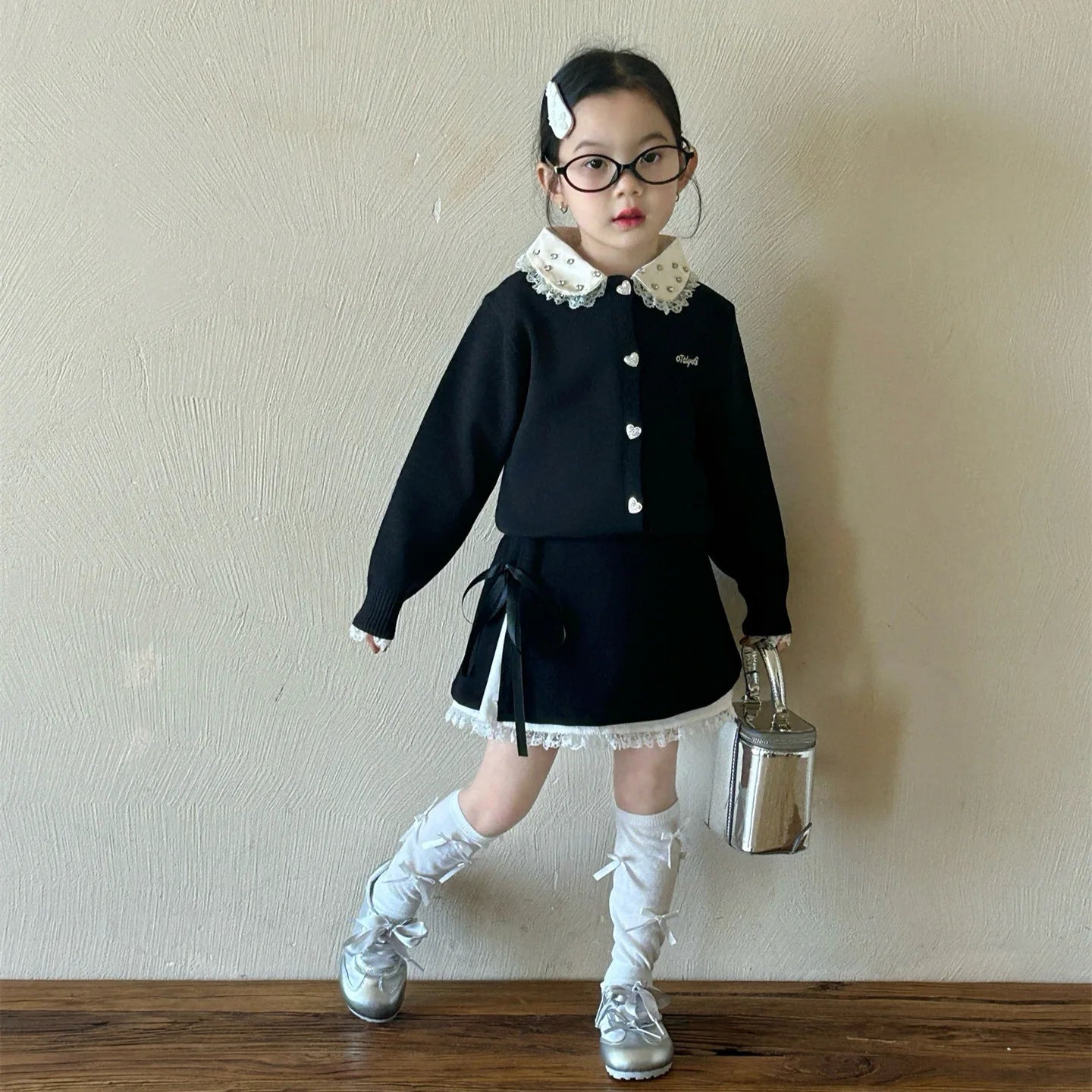 Childrens Dress 2025 Spring New Korean Fashion Girls All-match Butterfly-knot Lace Skirt Kids Clothes Girls