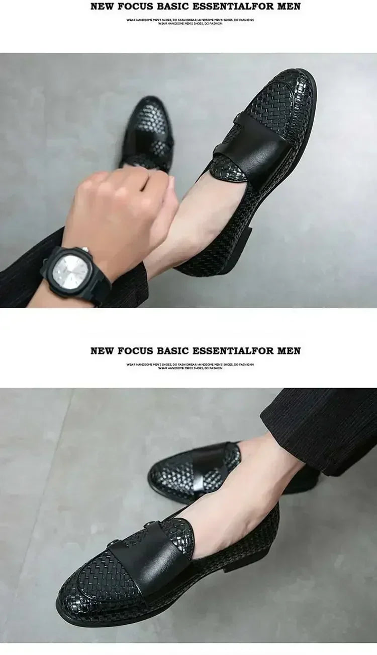 Men Loafers Shoes Brown Black Pu Breathable Double Buckle Monk Shoes Mocassins Cuir Pour Hommes  Men Shoes