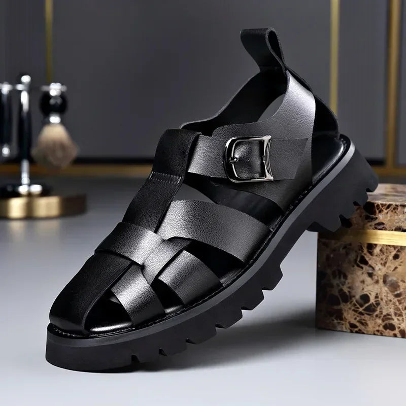Men Sandals Cow Leather Roman Sandals for Men Summer Designer Platform Shoes Male Fashion Casual Black Sandals Man