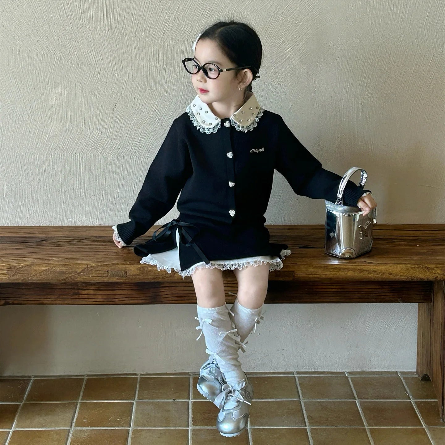 Childrens Dress 2025 Spring New Korean Fashion Girls All-match Butterfly-knot Lace Skirt Kids Clothes Girls