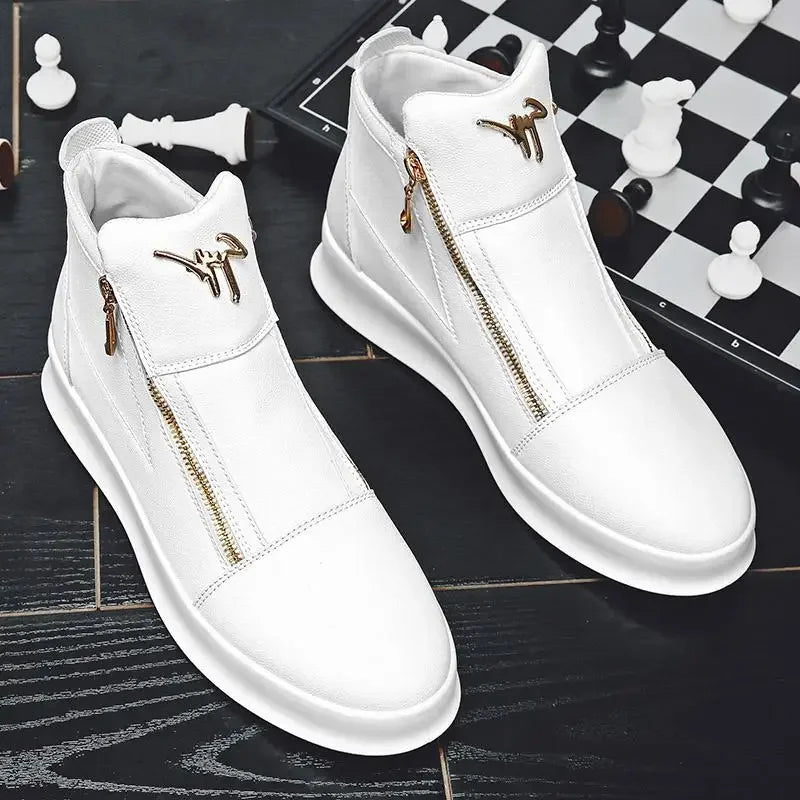 High Top Casual Shoes Platform Men's Sneakers Fashion Zipper Ankle Boots Leather Outdoor Shoe Non Slip Comfortable Shoes for Men
