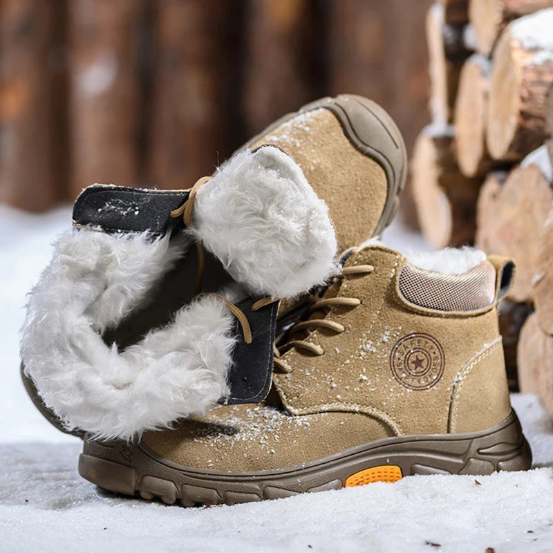 Imwete Steel Toe Work Safety Boot Men's High Top Anti Piercing Cotton Shoe Winter Thick Velvet Warm Safety Shoes Anti Smashing