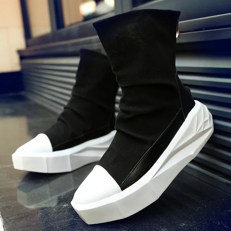 High Top 2025 Autumn New Men's Casual Shoes Fashion Slip On Man Sneakers Outdoor Comfort Trend Shoe Mid-Calf Men Boots Zipper 44