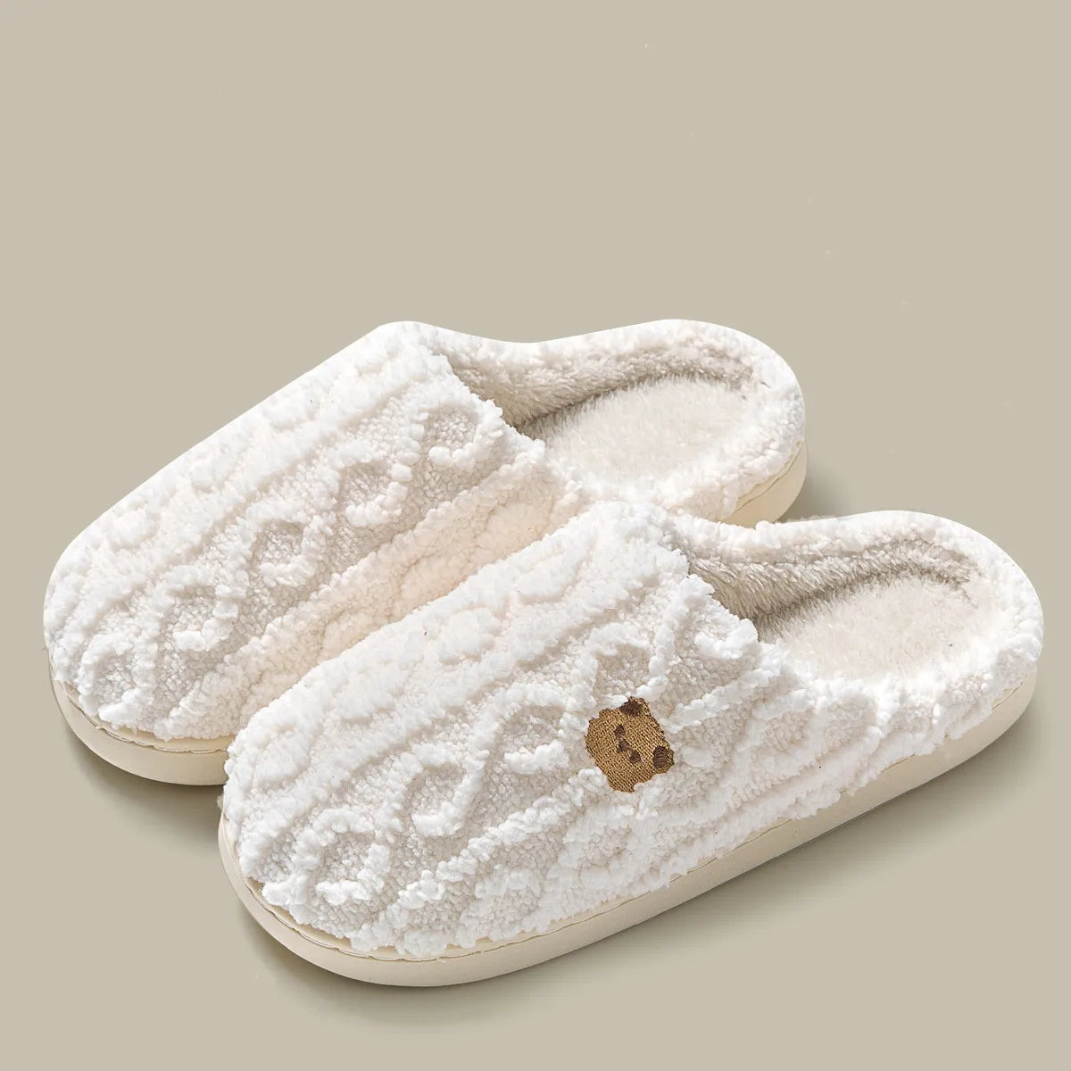 New Women Home Slippers Men Furry Indoor Bedroom Flats Warm Plush Couples Cute Cartoon Bear Winter Floor Slides Non-slip Shoes