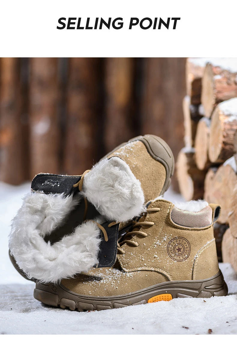 Imwete Steel Toe Work Safety Boot Men's High Top Anti Piercing Cotton Shoe Winter Thick Velvet Warm Safety Shoes Anti Smashing