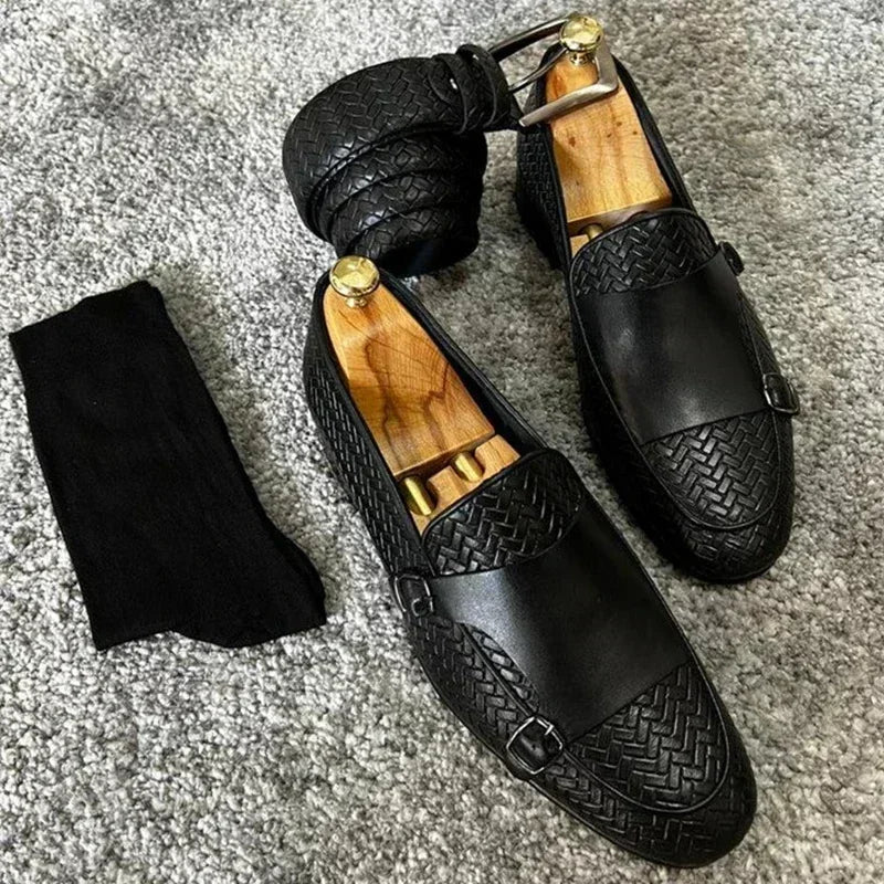 Men Loafers Shoes Brown Black Pu Breathable Double Buckle Monk Shoes Mocassins Cuir Pour Hommes  Men Shoes