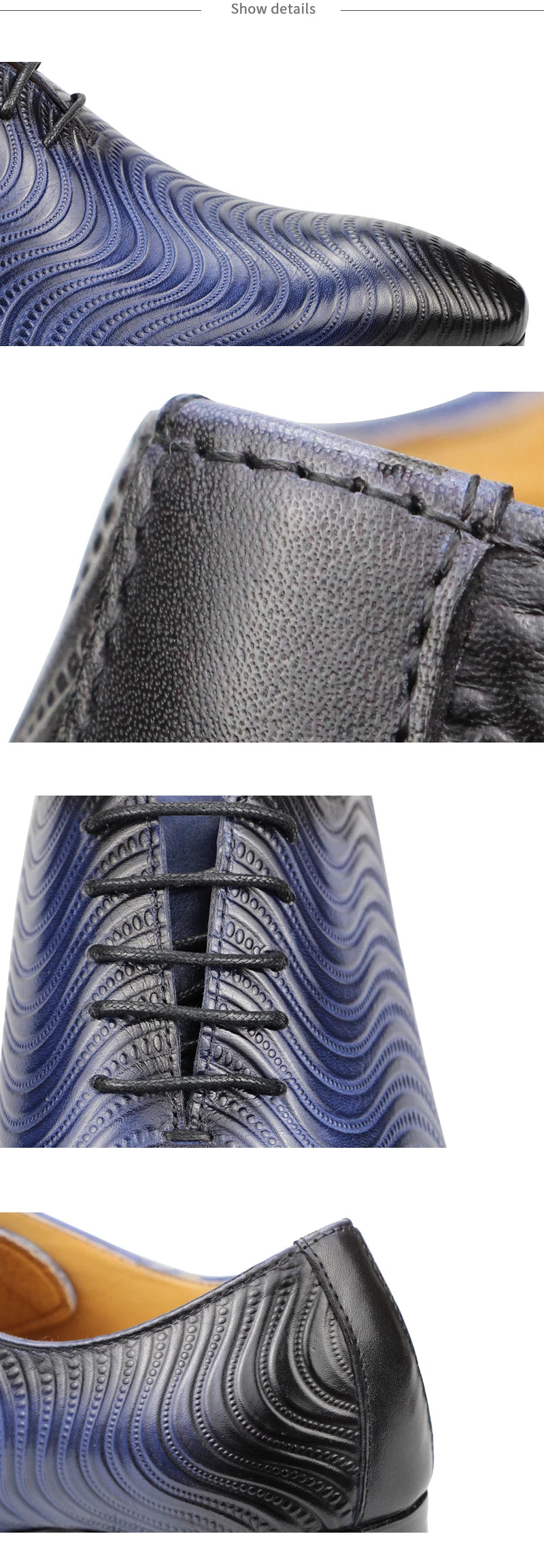 Men Shoes Luxury Oxford Shoe Genuine Leather Handmade Black Blue Prints Lace Up Pointed Toe Wedding Office Formal Dress Men Shoe