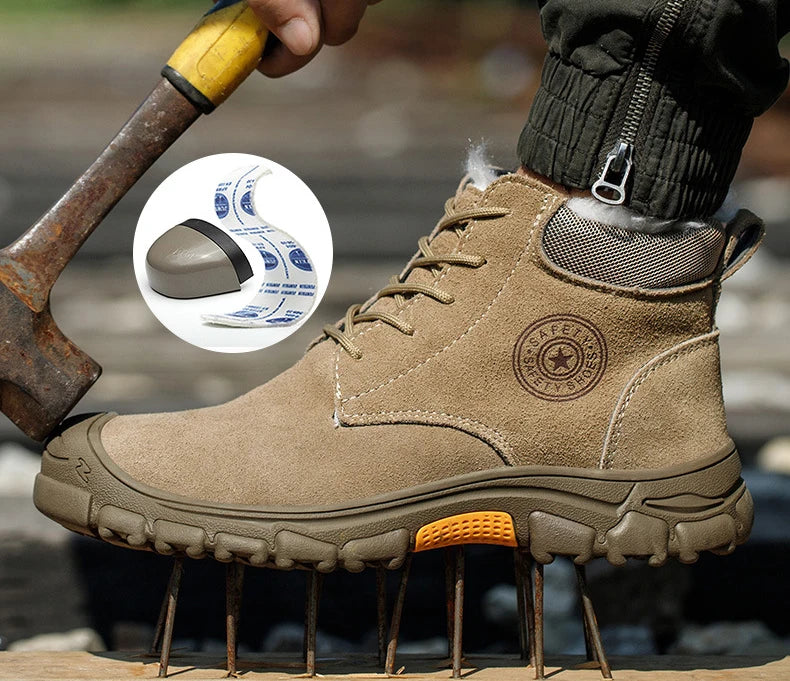 Imwete Steel Toe Work Safety Boot Men's High Top Anti Piercing Cotton Shoe Winter Thick Velvet Warm Safety Shoes Anti Smashing
