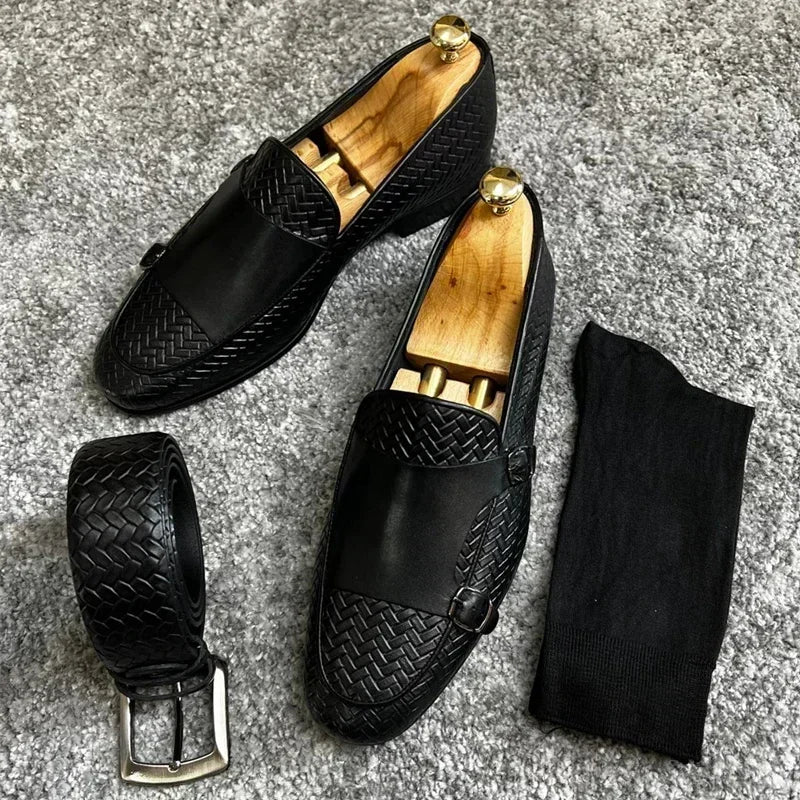 Men Loafers Shoes Brown Black Pu Breathable Double Buckle Monk Shoes Mocassins Cuir Pour Hommes  Men Shoes