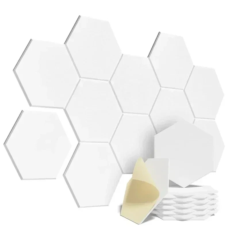12 Pcs Self-Adhesive Hexagon Sound Insulation Foam Panel Home Studio Office Decoration Sound Insulation Panel Wall Sticker