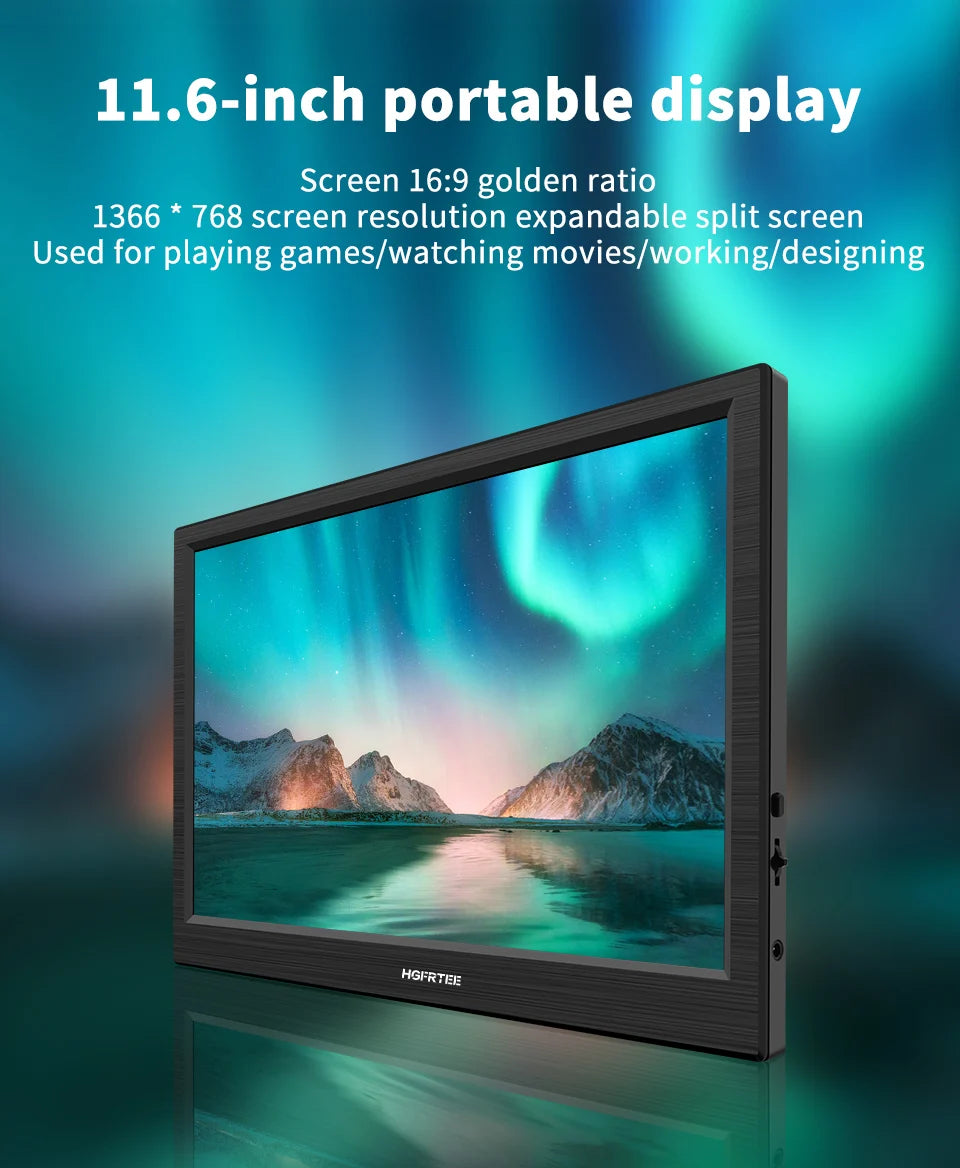 HGFRTEE 11.6inch Portable Monitor Gaming Extended Monitor HDMI-Compatible Laptop second screen For Switch/PS4/Raspberry Pi
