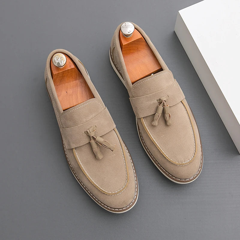 New Fashion Tassel Leather Men Shoes Slip On Loafers Classic Patchwork Suede Dress Shoes Man Daily Wedding Party Shoes for Man