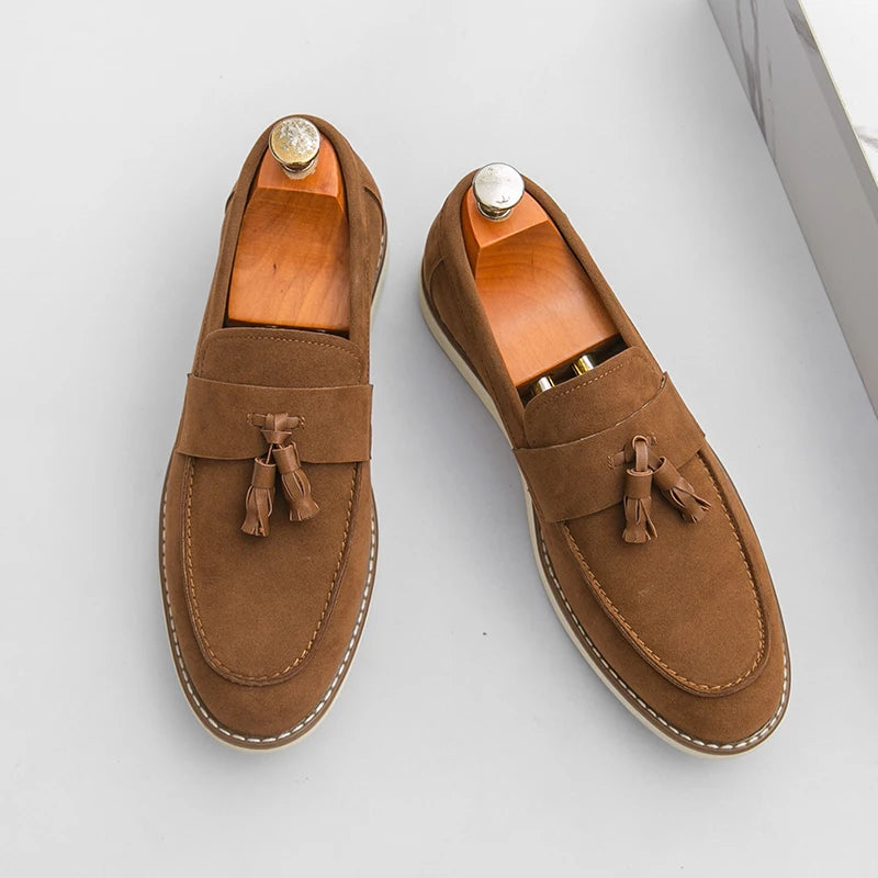 New Fashion Tassel Leather Men Shoes Slip On Loafers Classic Patchwork Suede Dress Shoes Man Daily Wedding Party Shoes for Man