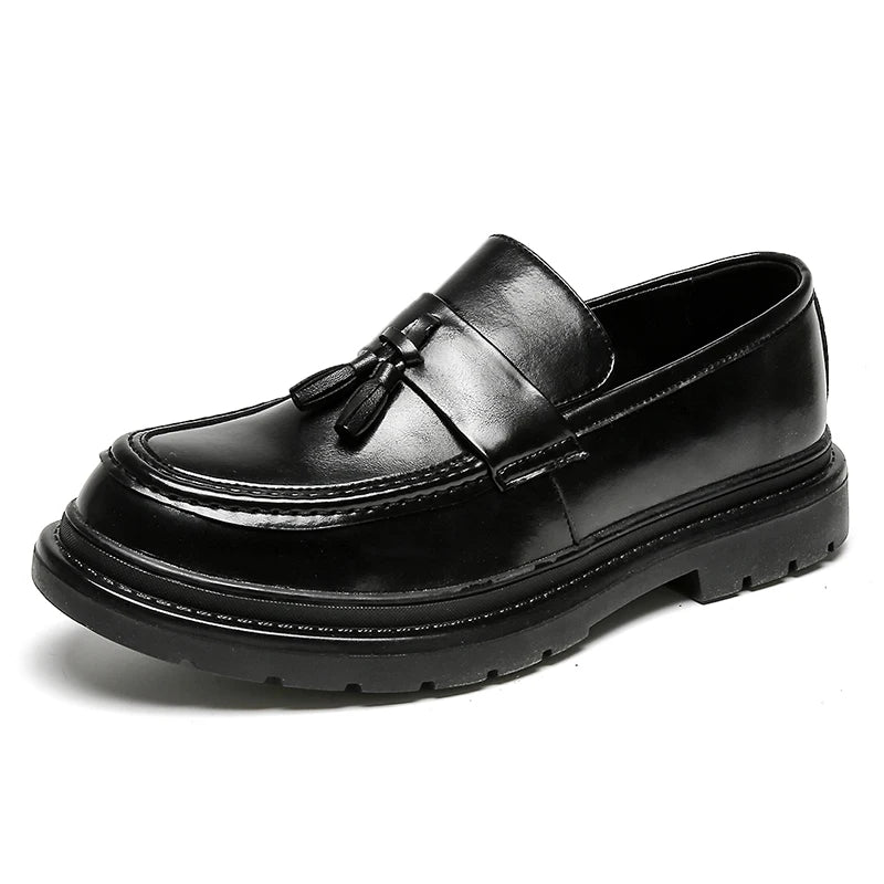 Brand Luxury Tassel Loafers Dress Shoes Men Shoes Black British Style Moccasin Thick Bottom Low Heel Business Formal Mens Shoes