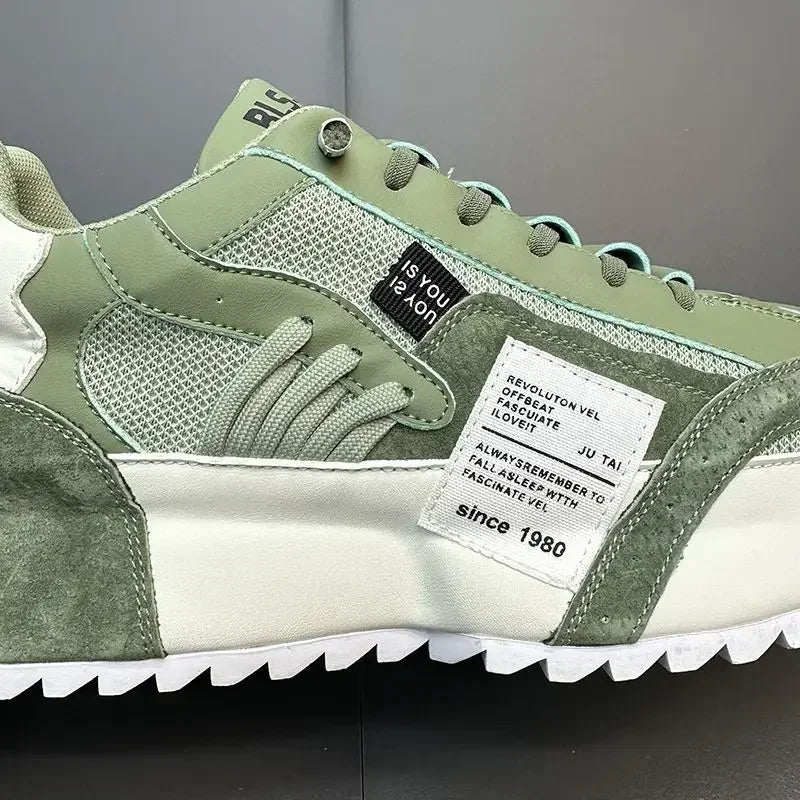 Man Sneakers Summer Mesh Moccasins Lace-up Leather Sports Four Seasons Casual Running Shoes Men's Comfortable Forrest Gump Shoe