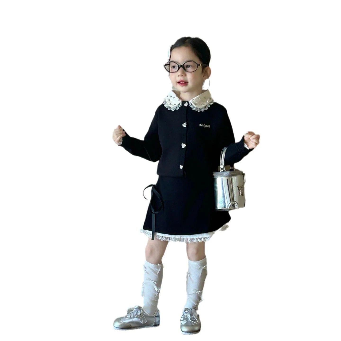 Childrens Dress 2025 Spring New Korean Fashion Girls All-match Butterfly-knot Lace Skirt Kids Clothes Girls