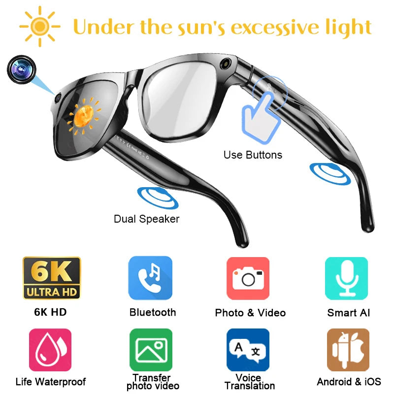 Xiaomi 6K HD AI Smart Glasses Photochromic Multifunction Bluetooth Calling Voice Assistant Music Player Translate Camera Glasses