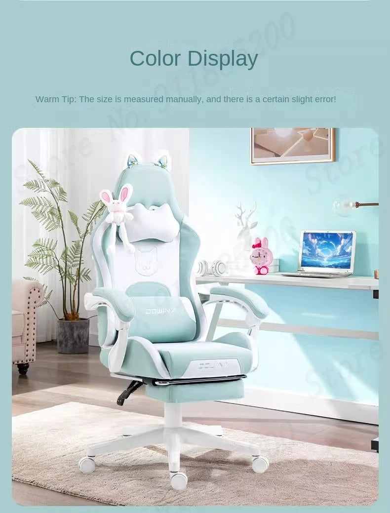 Cat-ear Computer Chair Girls Home Office Gaming Chair Comfortable Back 135° Adjustable Bedroom Student Linkage Armrest Chair