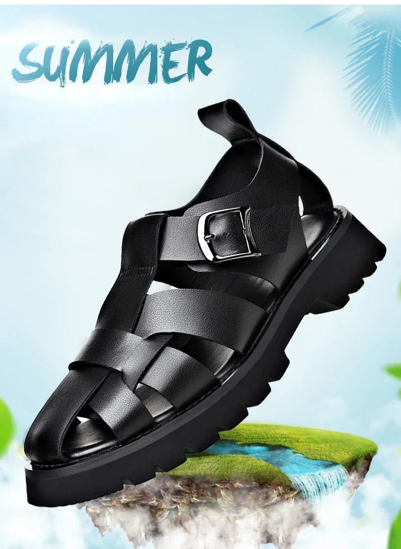 Men Sandals Cow Leather Roman Sandals for Men Summer Designer Platform Shoes Male Fashion Casual Black Sandals Man