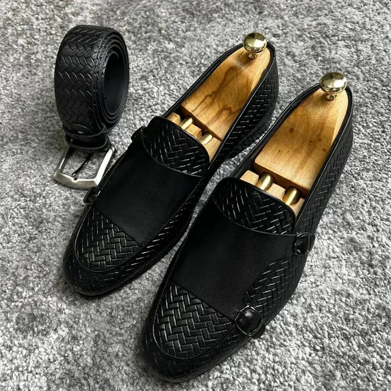 Men Loafers Shoes Brown Black Pu Breathable Double Buckle Monk Shoes Mocassins Cuir Pour Hommes  Men Shoes