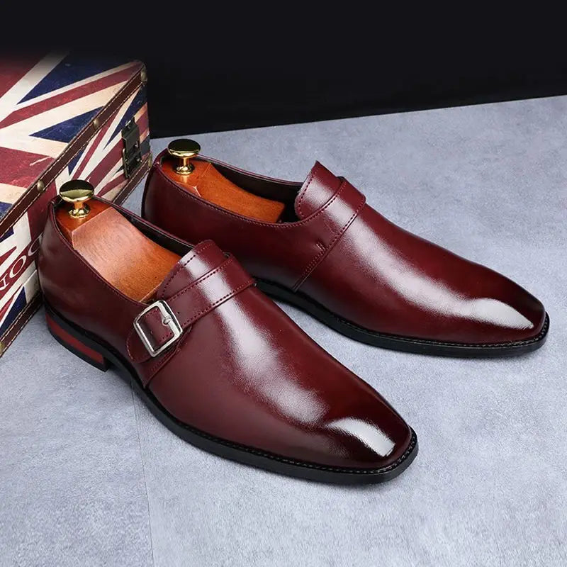 Man Retro Casual Business Shoes Microfiber Leather Square Toe Slip-on Buckle Dress Office Flats For Men Wedding Party Oxfords
