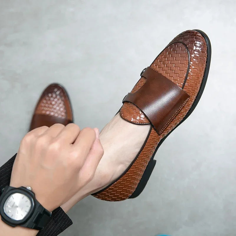 Men Loafers Shoes Brown Black Pu Breathable Double Buckle Monk Shoes Mocassins Cuir Pour Hommes  Men Shoes