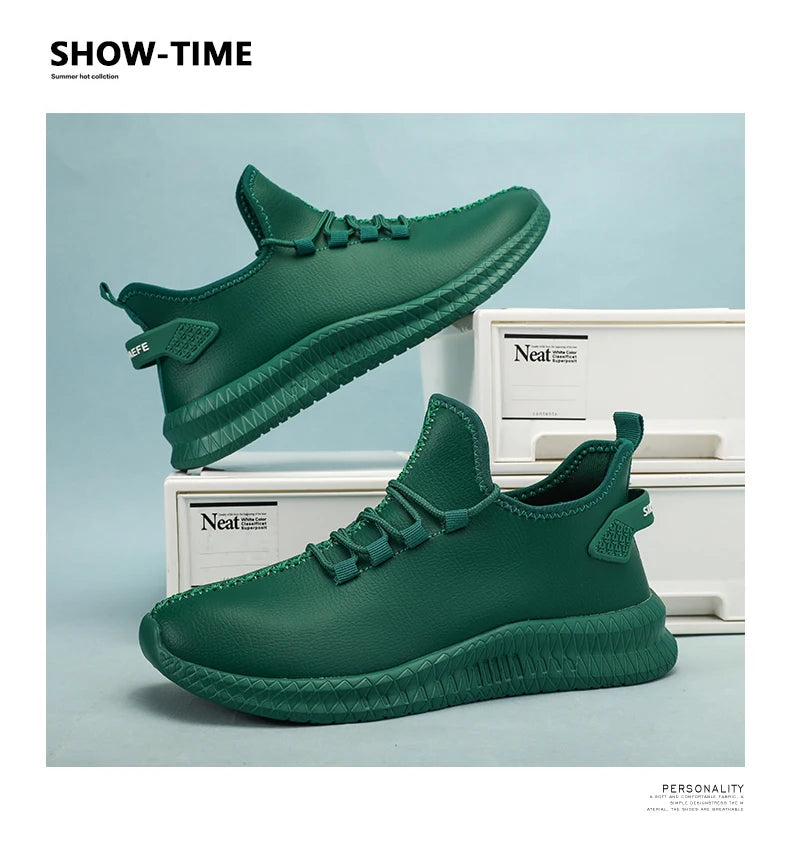 HKDQ New Men Casual Sneakers Waterproof Non Slip Outdoor Sneakers Male Artificial Leather Lace Up Low Top Lightweight Footwear