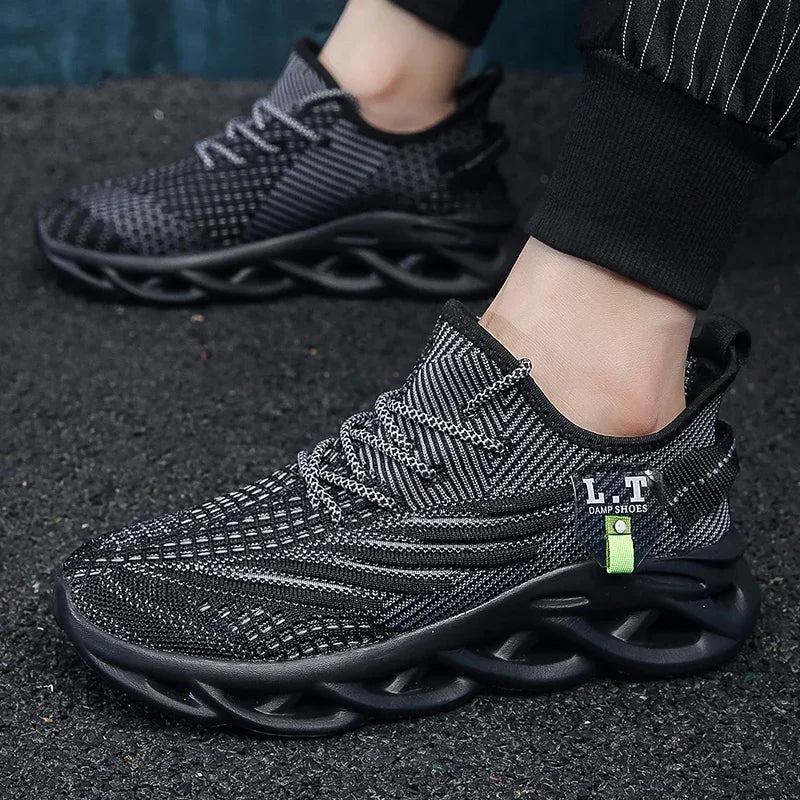 YRZL Mens Sport Shoes Breathable Lightweight Sneakers Outdoor Mesh Black Running Shoes Athletic Jogging Tenis Walking Shoes Man