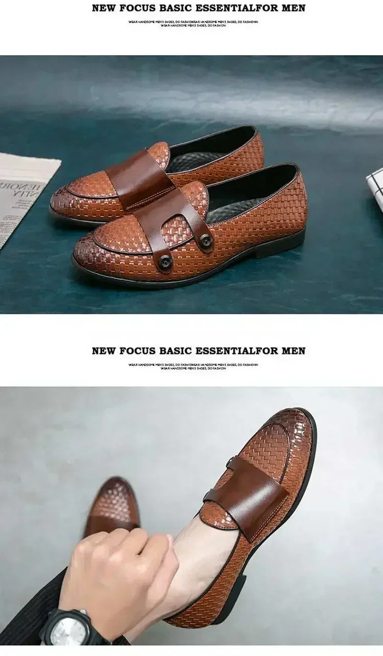 Men Loafers Shoes Brown Black Pu Breathable Double Buckle Monk Shoes Mocassins Cuir Pour Hommes  Men Shoes