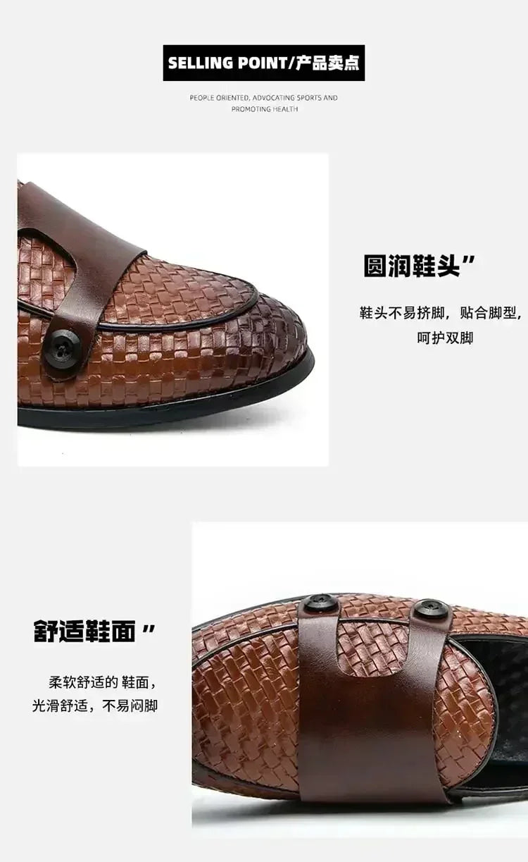 Men Loafers Shoes Brown Black Pu Breathable Double Buckle Monk Shoes Mocassins Cuir Pour Hommes  Men Shoes