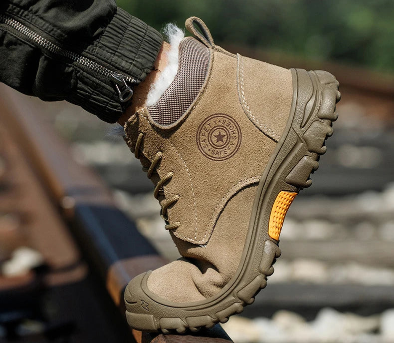 Imwete Steel Toe Work Safety Boot Men's High Top Anti Piercing Cotton Shoe Winter Thick Velvet Warm Safety Shoes Anti Smashing