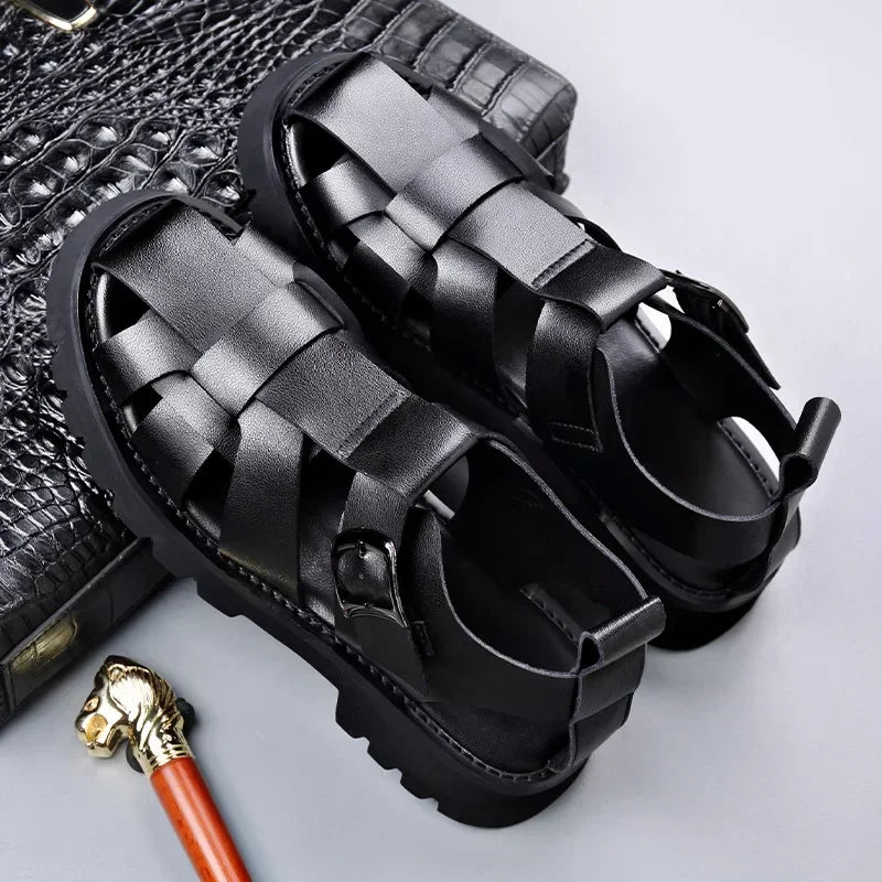 Men Sandals Cow Leather Roman Sandals for Men Summer Designer Platform Shoes Male Fashion Casual Black Sandals Man