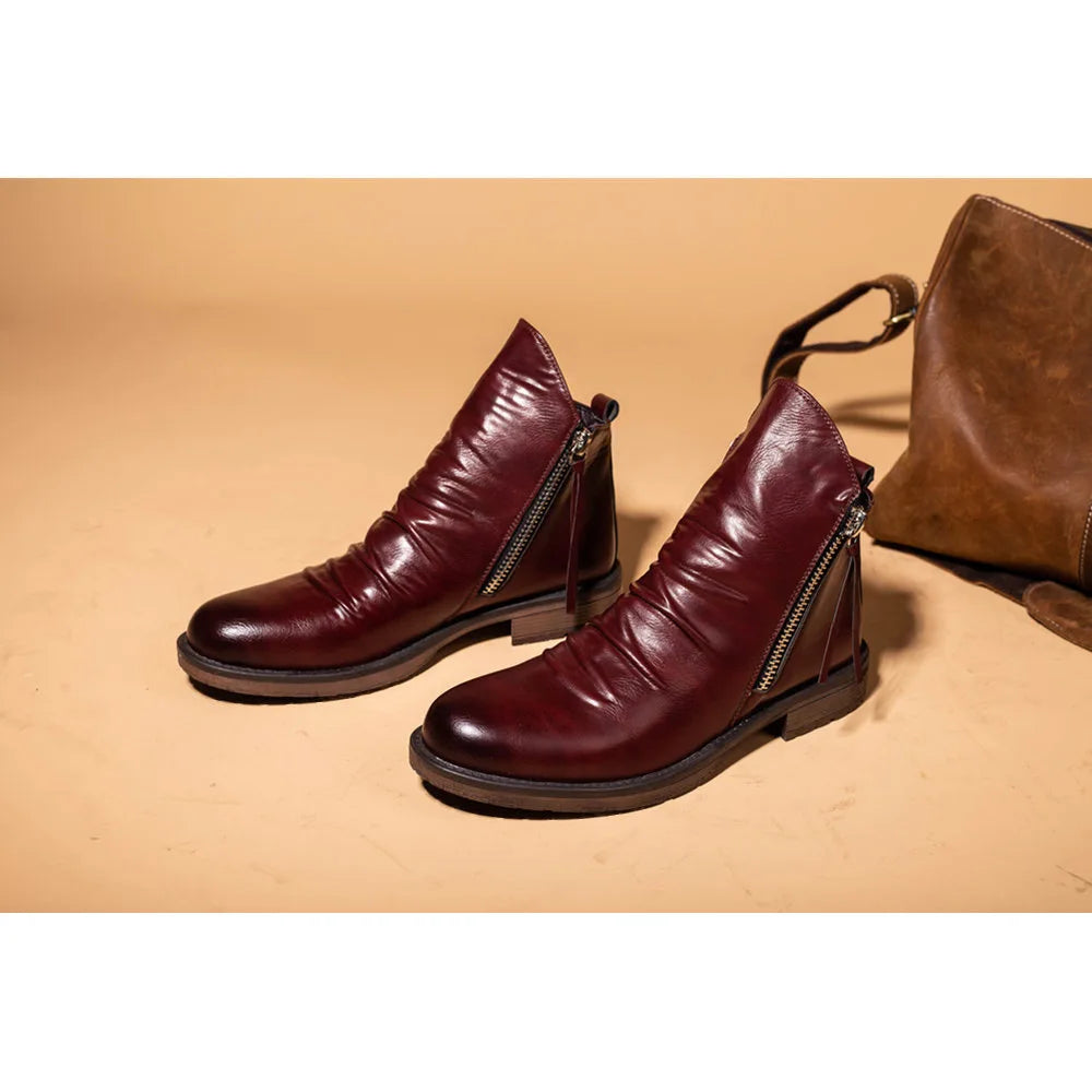 2022 Boots for Men Comfortable Retro Ankle Boots Non-Slip Leather Men's Shoes Cowboy Boots Mens Shoes Sneakers