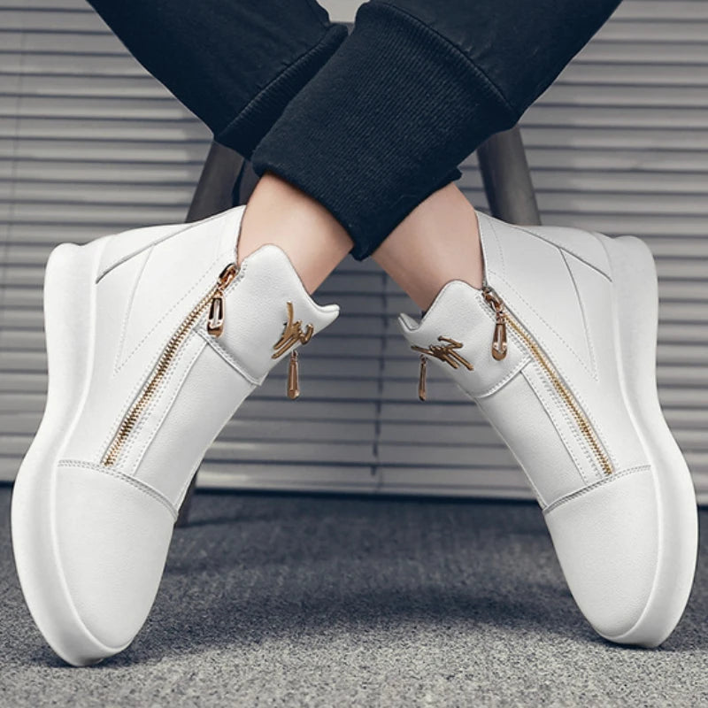 High Top Casual Shoes Platform Men's Sneakers Fashion Zipper Ankle Boots Leather Outdoor Shoe Non Slip Comfortable Shoes for Men