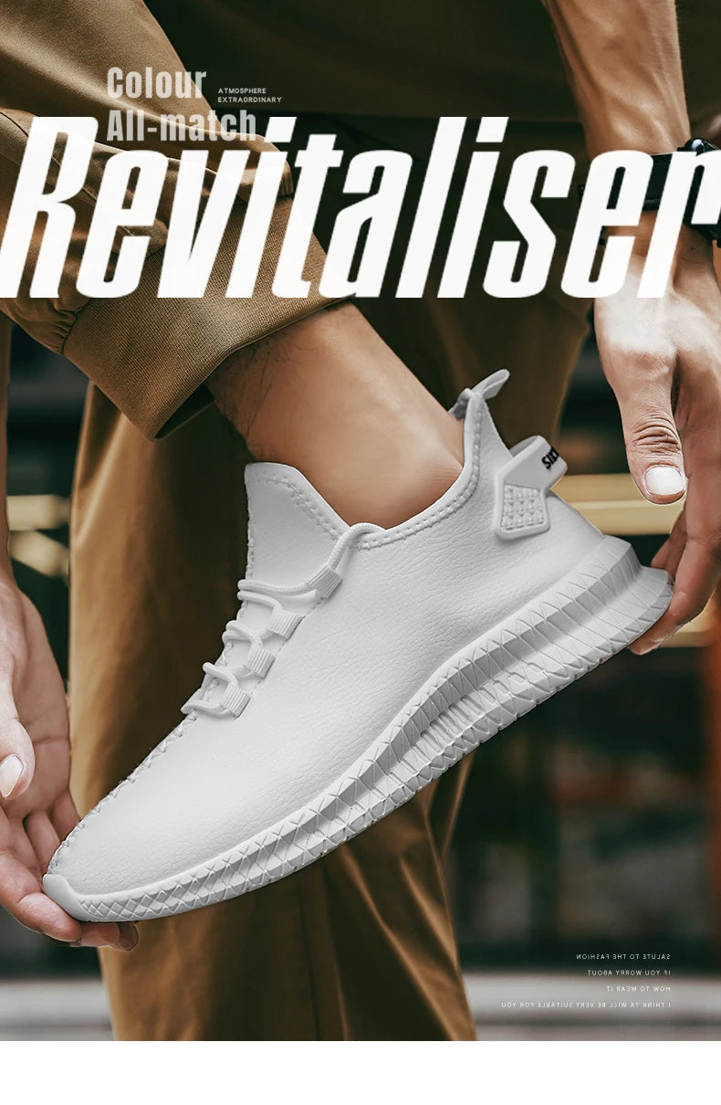 HKDQ New Men Casual Sneakers Waterproof Non Slip Outdoor Sneakers Male Artificial Leather Lace Up Low Top Lightweight Footwear