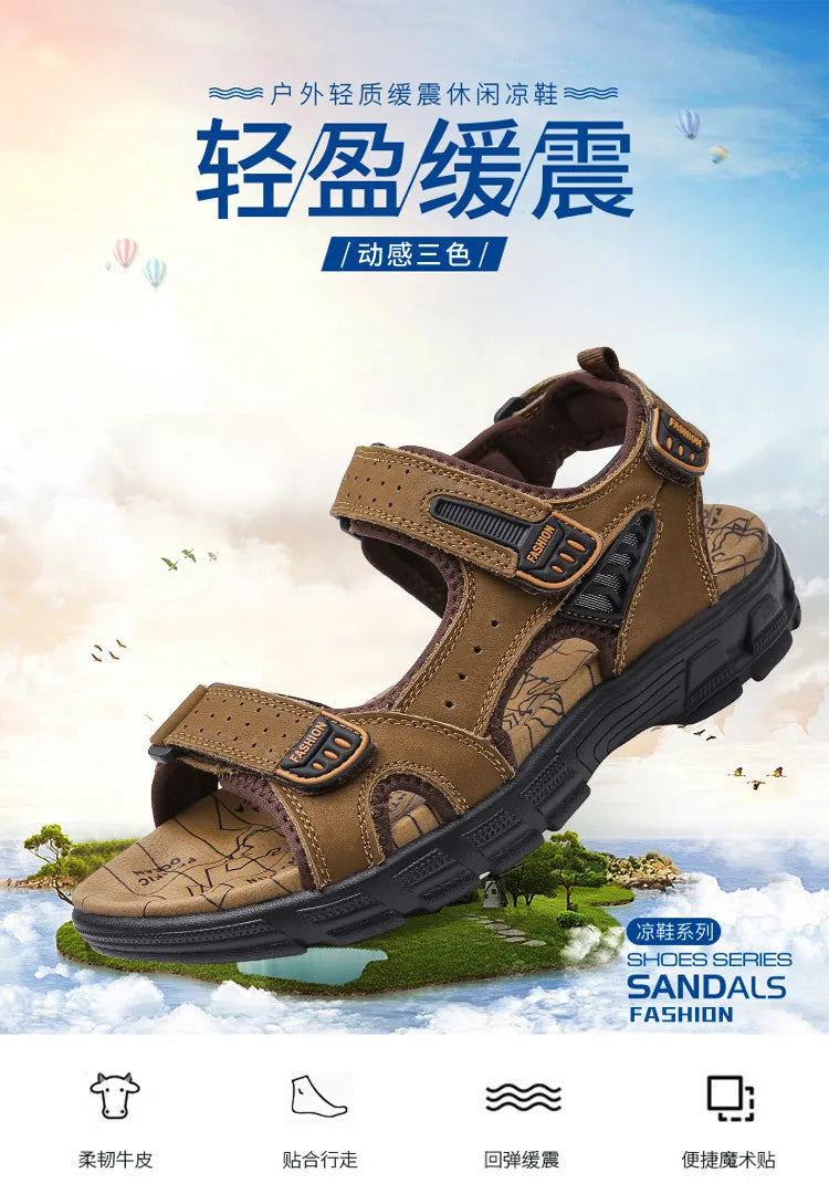 Designers Men's Sandals Luxury Genuine Leather Men's Sandals   High Quality Soft Casual Sandals for Men Beach Hiking Men's Shoes