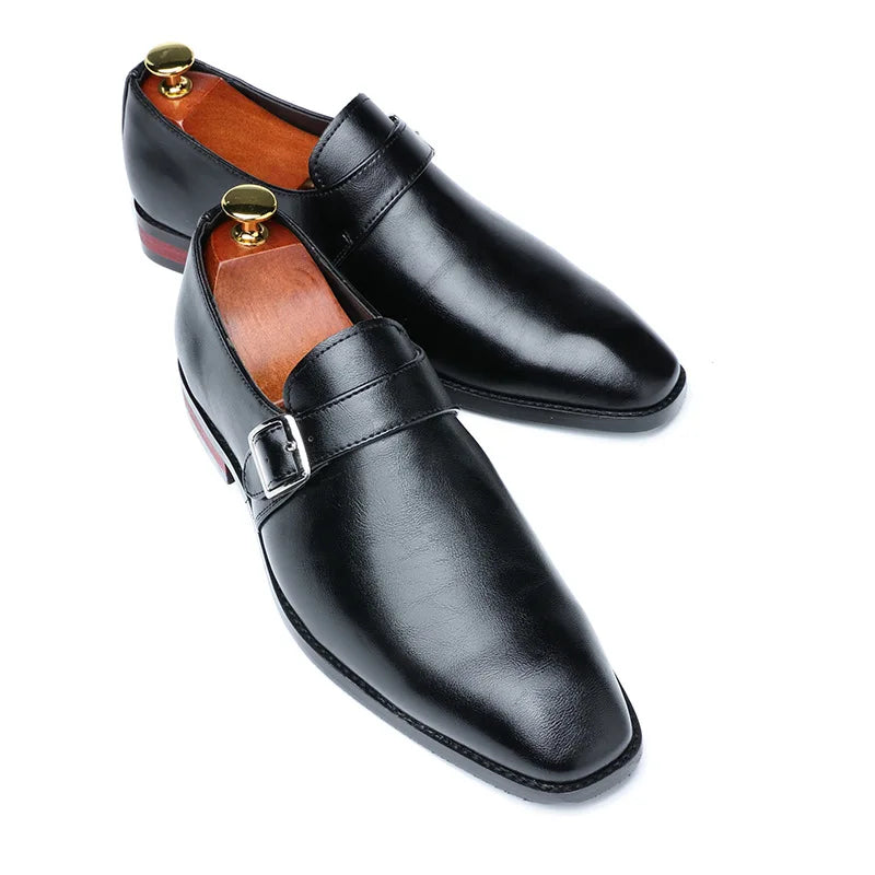 Man Retro Casual Business Shoes Microfiber Leather Square Toe Slip-on Buckle Dress Office Flats For Men Wedding Party Oxfords