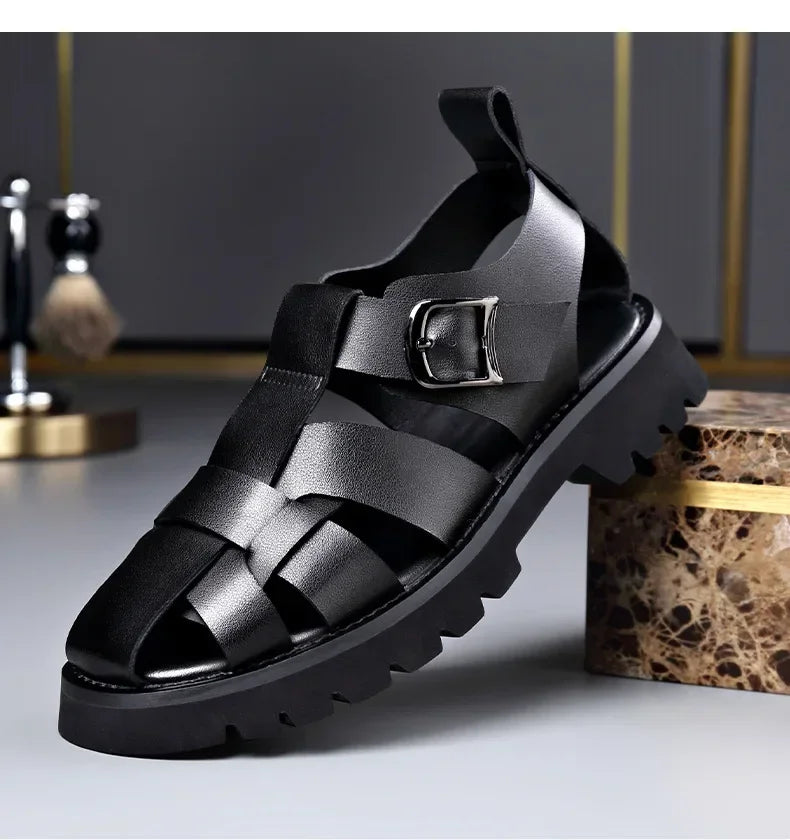 Men Sandals Cow Leather Roman Sandals for Men Summer Designer Platform Shoes Male Fashion Casual Black Sandals Man