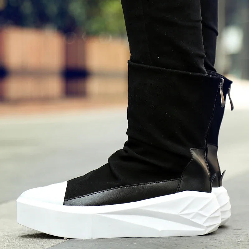 High Top 2025 Autumn New Men's Casual Shoes Fashion Slip On Man Sneakers Outdoor Comfort Trend Shoe Mid-Calf Men Boots Zipper 44
