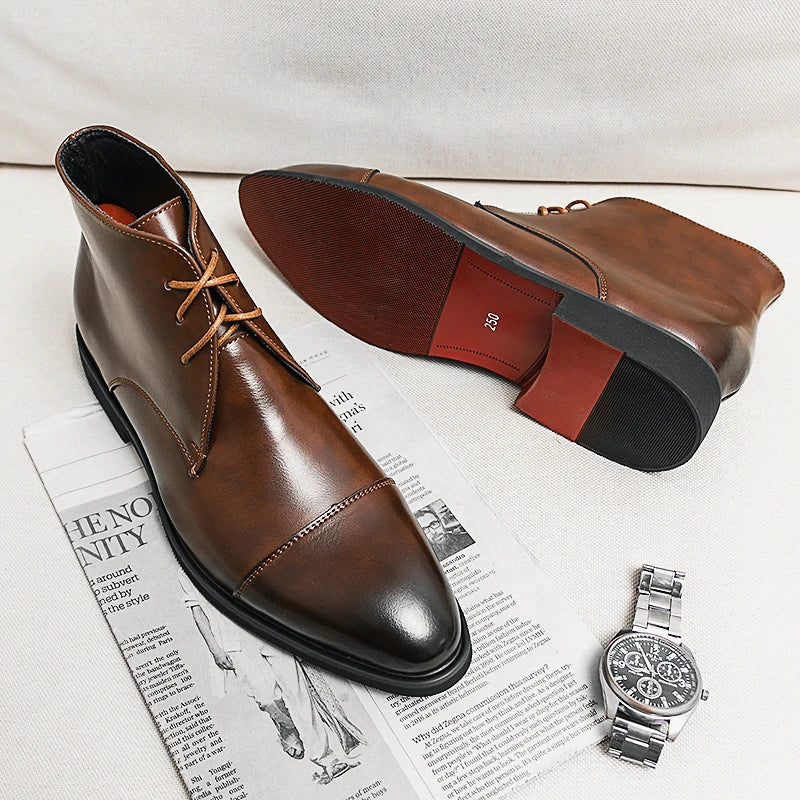 Men Boots Red Sole Handmade Solid Color Lace Up Classic Business Ankle Boots for Men Free Shipping Fashion Mens Shoes