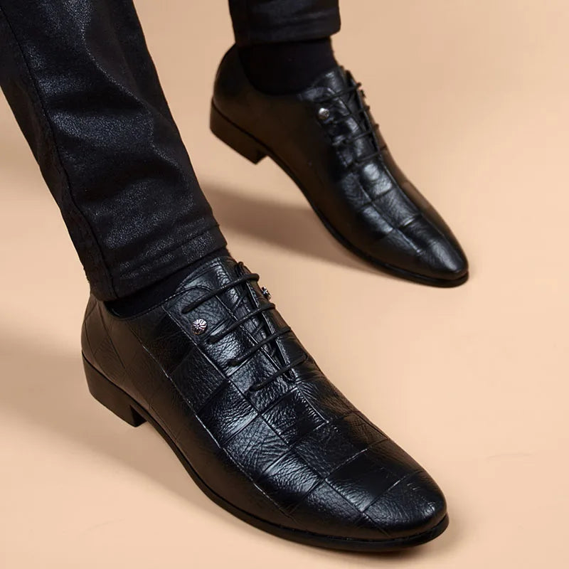 Men Oxford Brogue Genuine Leather Shoes Black Classic Style Wing Tip Lace up Formal Shoes Wedding Office Dress Shoes Men