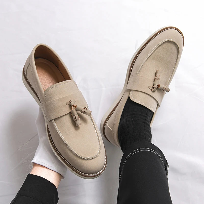 New Fashion Tassel Leather Men Shoes Slip On Loafers Classic Patchwork Suede Dress Shoes Man Daily Wedding Party Shoes for Man