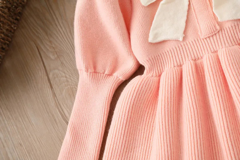 Kids Dresses for Girl Woolen Dress Children Knitted Jumpsuit Bow  Fashion Long Dress Baby Girl Dress Summer Dresses Ropa De Niña